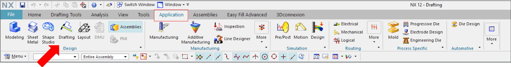 NX Drafting Application Ribbon Bar