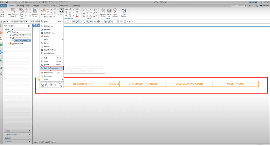 How to Make an English and Metric Parts List for Drawing Templates in NX