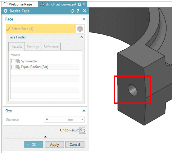 Enter a new radius, resize face, Synchronous technology in NX