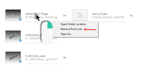 Clearing Recent Open Lists in Solid Edge