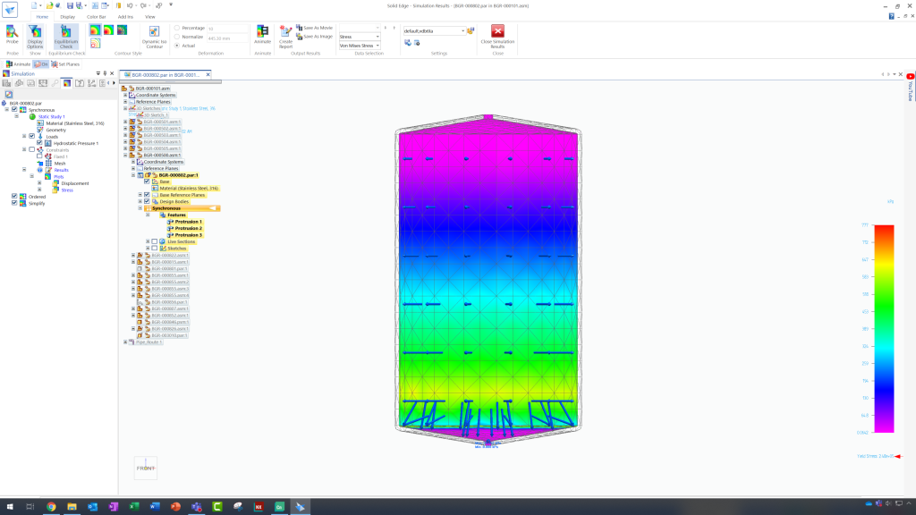 Solid Edge screenshot of hydrostatic pressure results for scalable simulation
